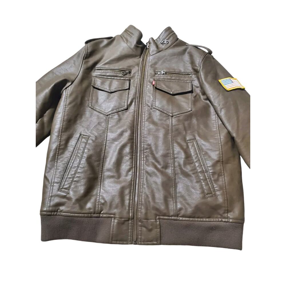 Levi's Men’s Military Bomber Jacket Faux Leather Sherpa Lined Zip Up Size L